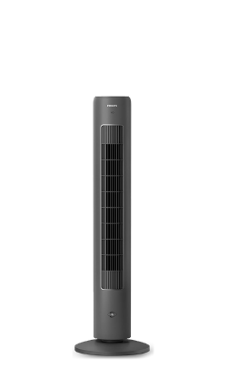 Alto ventilatore a torre Philips nero, serie 5000, con pulsante per aromaterapia nella parte anteriore