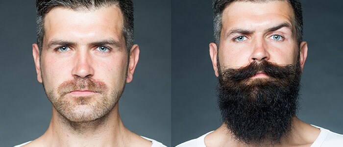 Due immagini dello stesso uomo su sfondo grigio: a sinistra ha la barba corta, a destra ha una barba molto lunga.