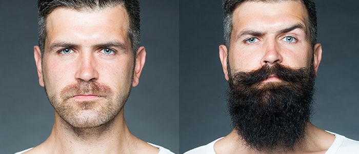 Due immagini dello stesso uomo contrapposte in primo piano: a sinistra ha la barba corta, a destra ha una barba molto lunga.